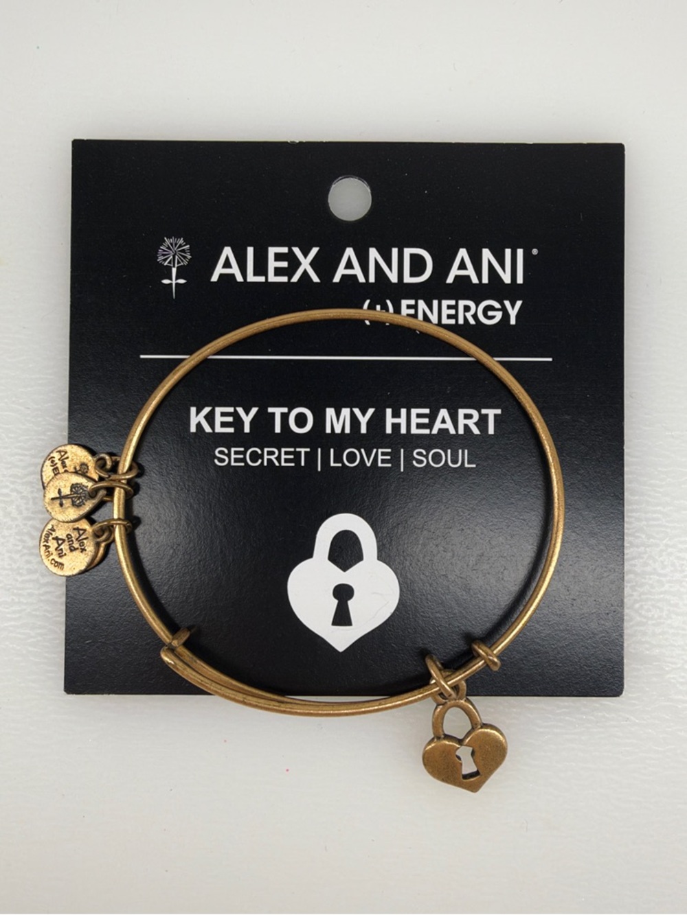 Alex and Ani Gold Heart Lock Charm Expandable Bangle